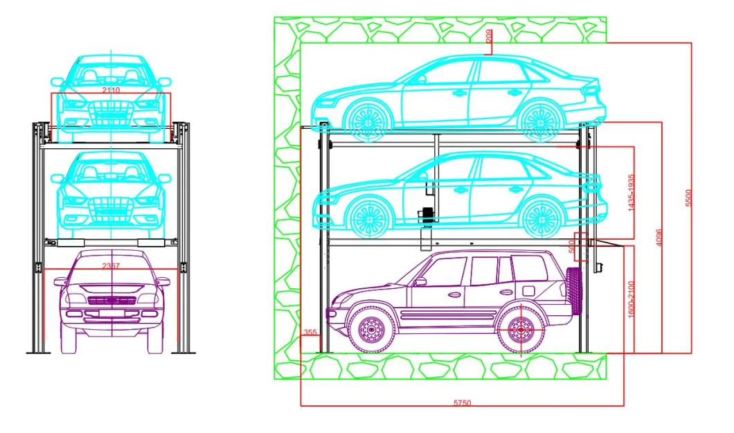 New Design Triple Car Stacker Parking Lifts