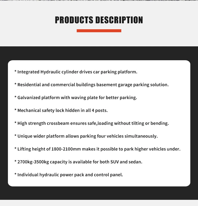 Pit Parking Hydraulic Inground Car Park Multi-Level Parking System