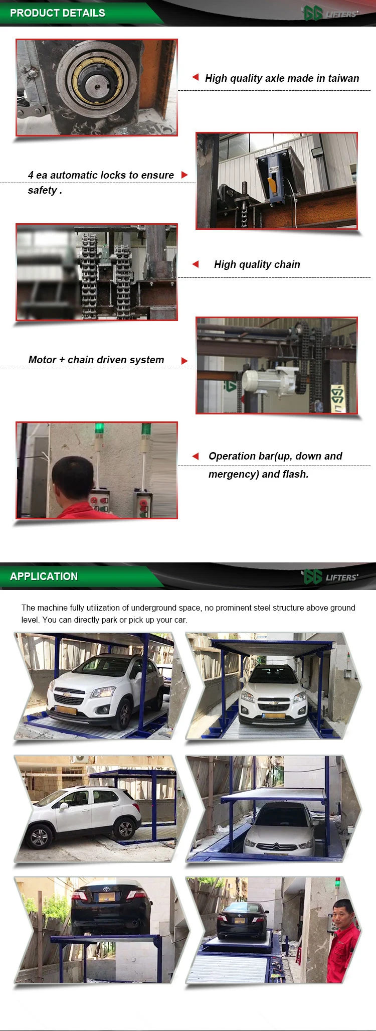 2 cars hidden Pit lifting parking system