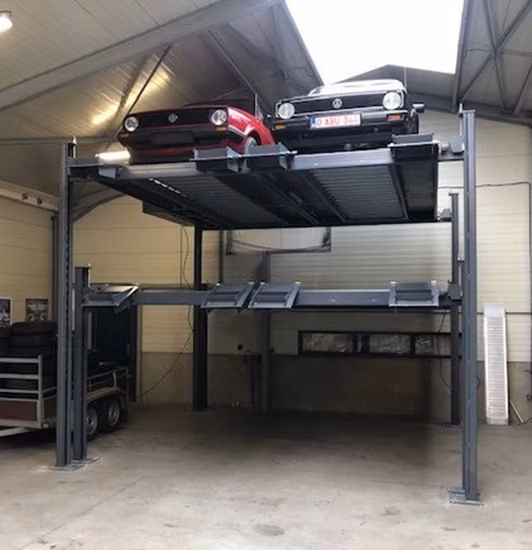 Double wide triple stacker car parking lift 9 spaces storage equipment 4 post car lift customized vehicle lift
